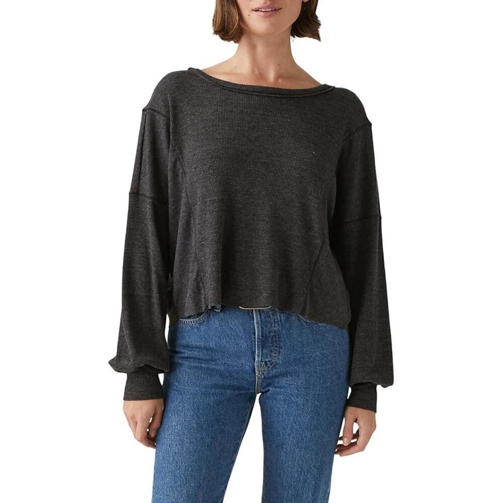 Michael Star Cait Rib Mix Pullover Tharmal Sweater Charcoal Black Size XS NWT